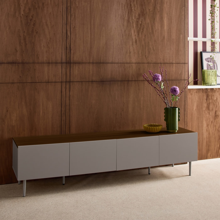 Meuble TV décor bois piétement métal 4 portes 180cm ASHTON