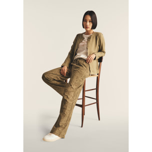 Pantaloni in mussola doppiati in cotone ricamato Sangallo