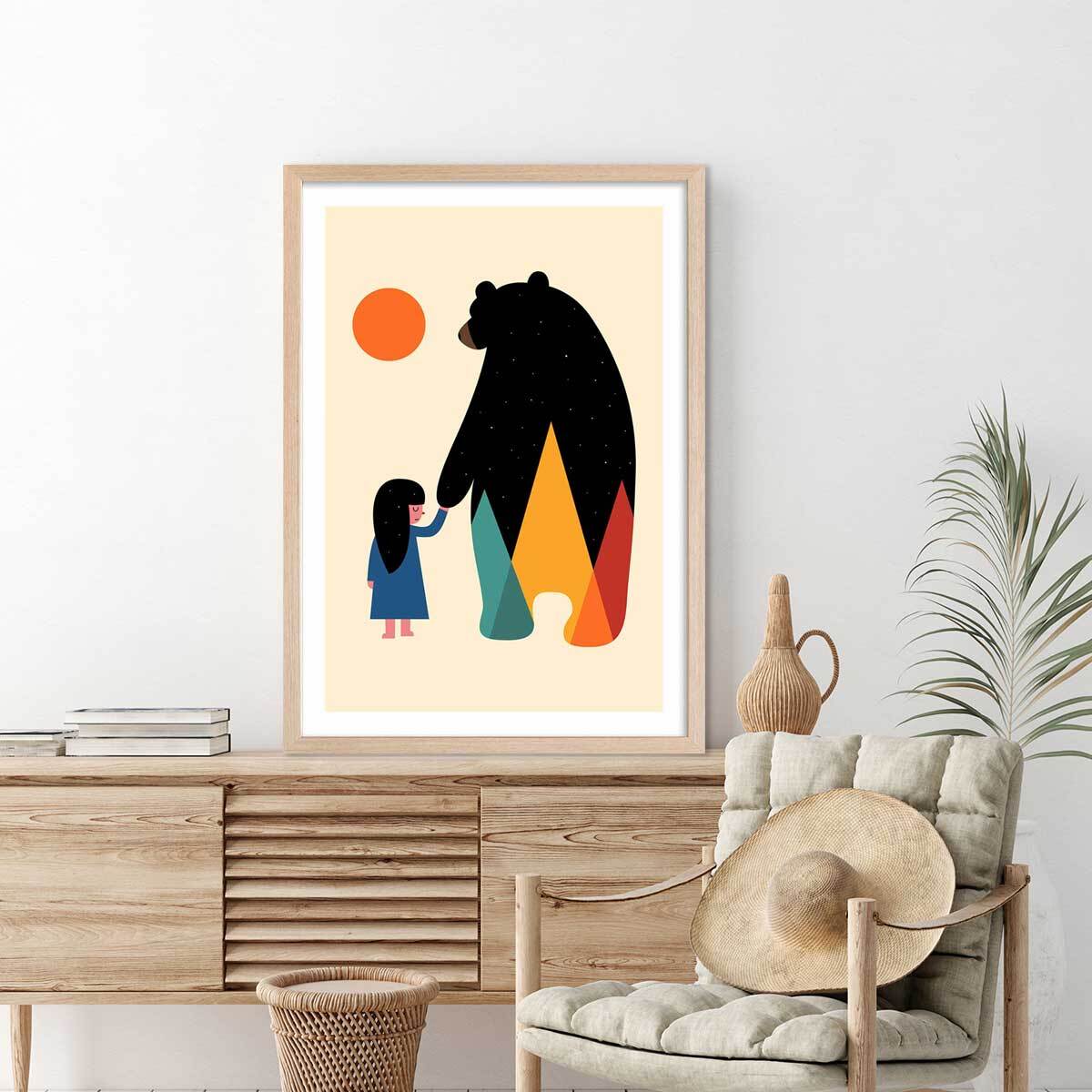 Affiche enfant go home Affiche + cadre en bois - Chêne