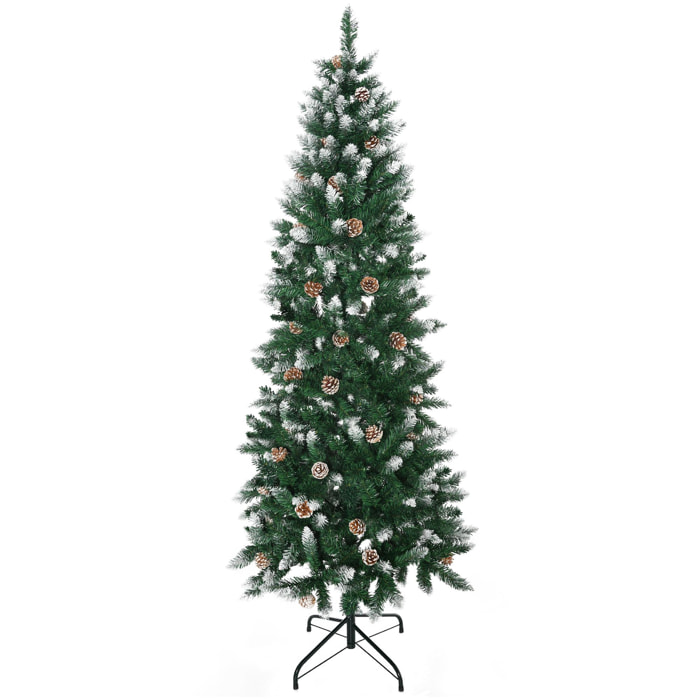 Árbol de Navidad Artificial de Nieve 180 cm con 508 Ramas Realistas 49 Piñas Base Plegable y Soporte de Acero para Decoración de Interiores Ø73x180 cm Verde Blanco