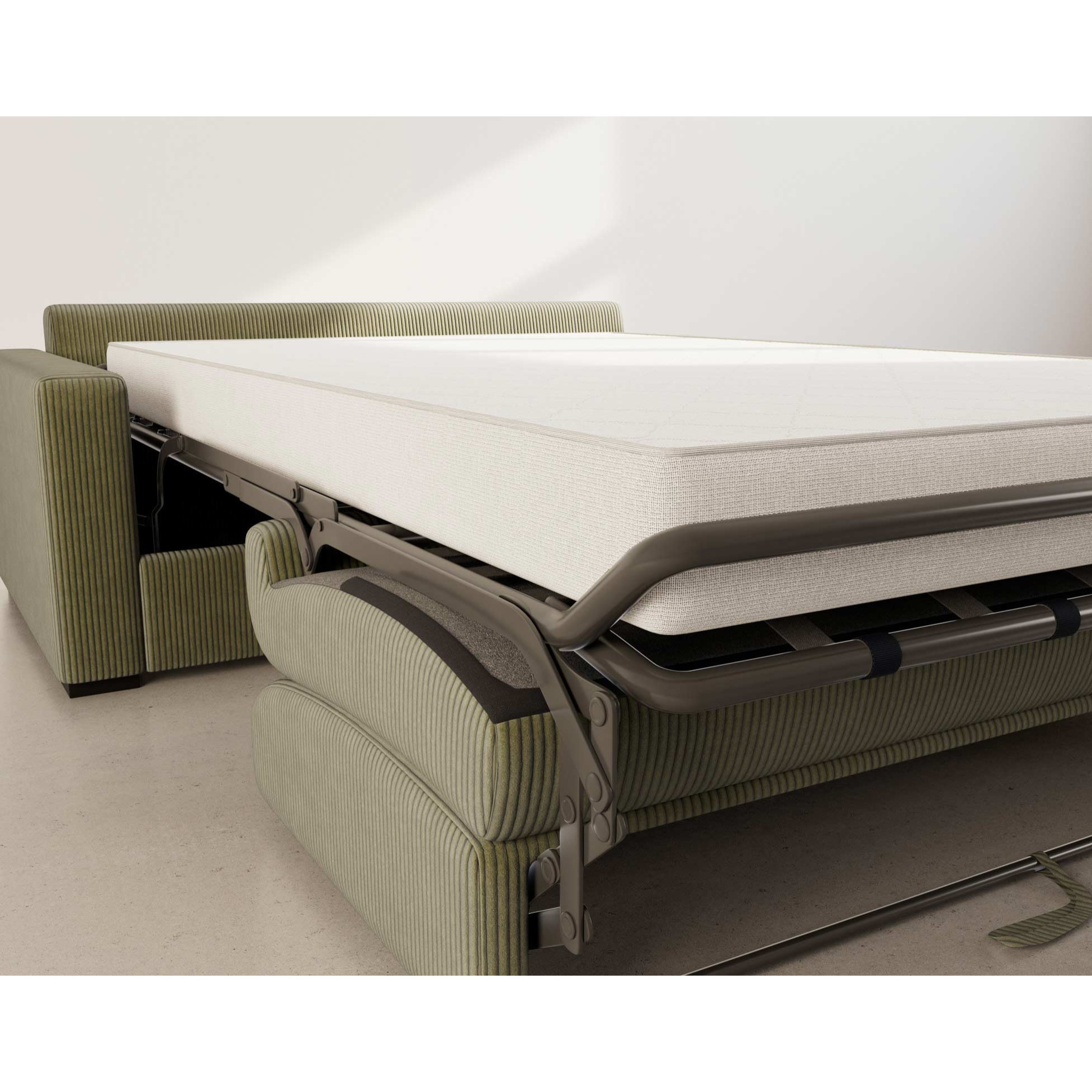 Tristan - Canapé lit 3 places convertible express couchage quotidien 140 cm matelas 14 cm en velours côtelé - Vert Kaki