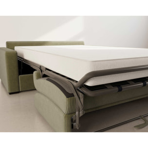 Tristan - Canapé lit 3 places convertible express couchage quotidien 140 cm matelas 14 cm en velours côtelé - Vert Kaki