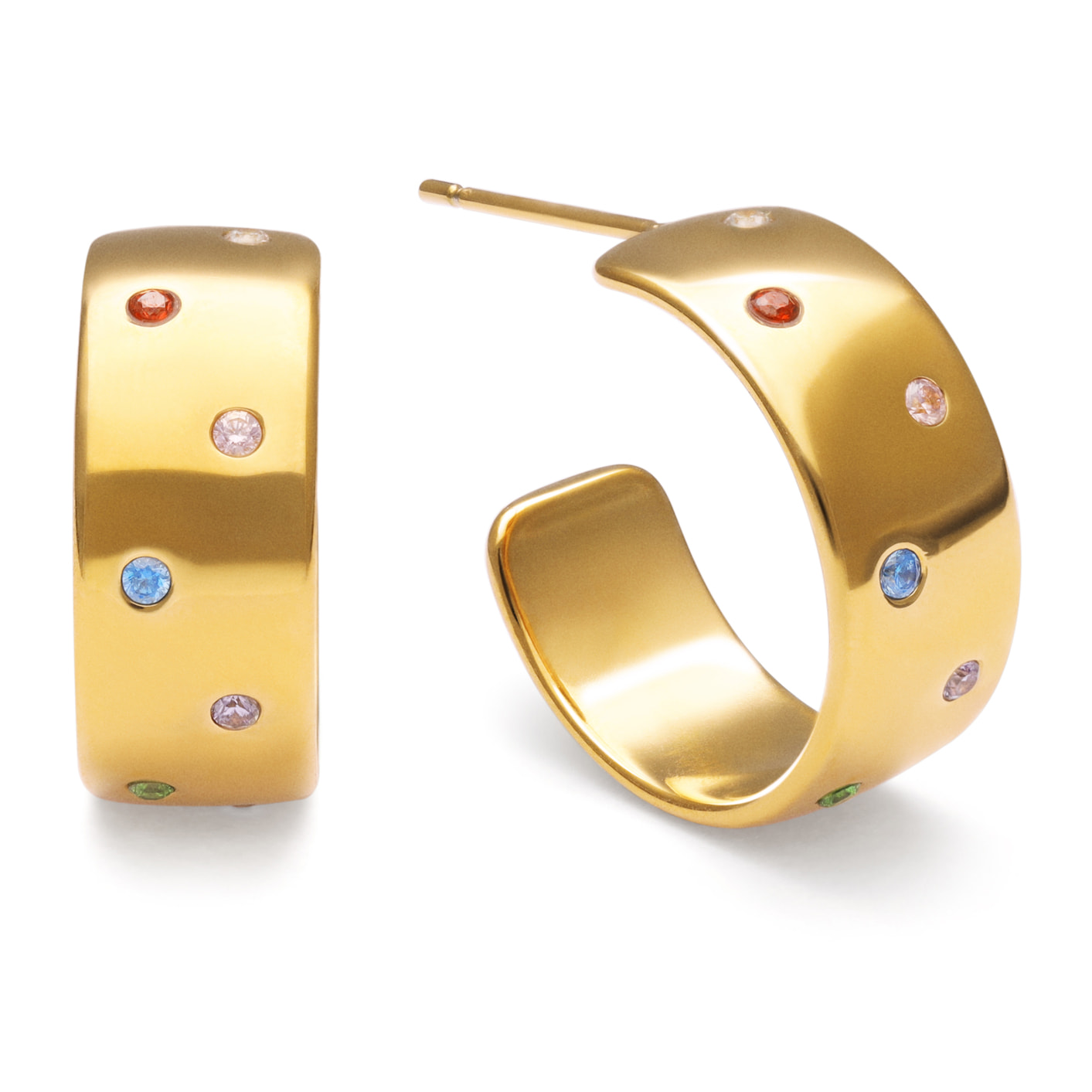 Pendientes Aro Curve Rainbow Acero Baño Oro