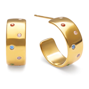 Pendientes Aro Curve Rainbow Acero Baño Oro