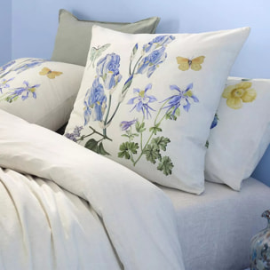 Taie d'oreiller lin & coton lavé 130 g/m² imprimé bleu jaune Iris d'ete naturel