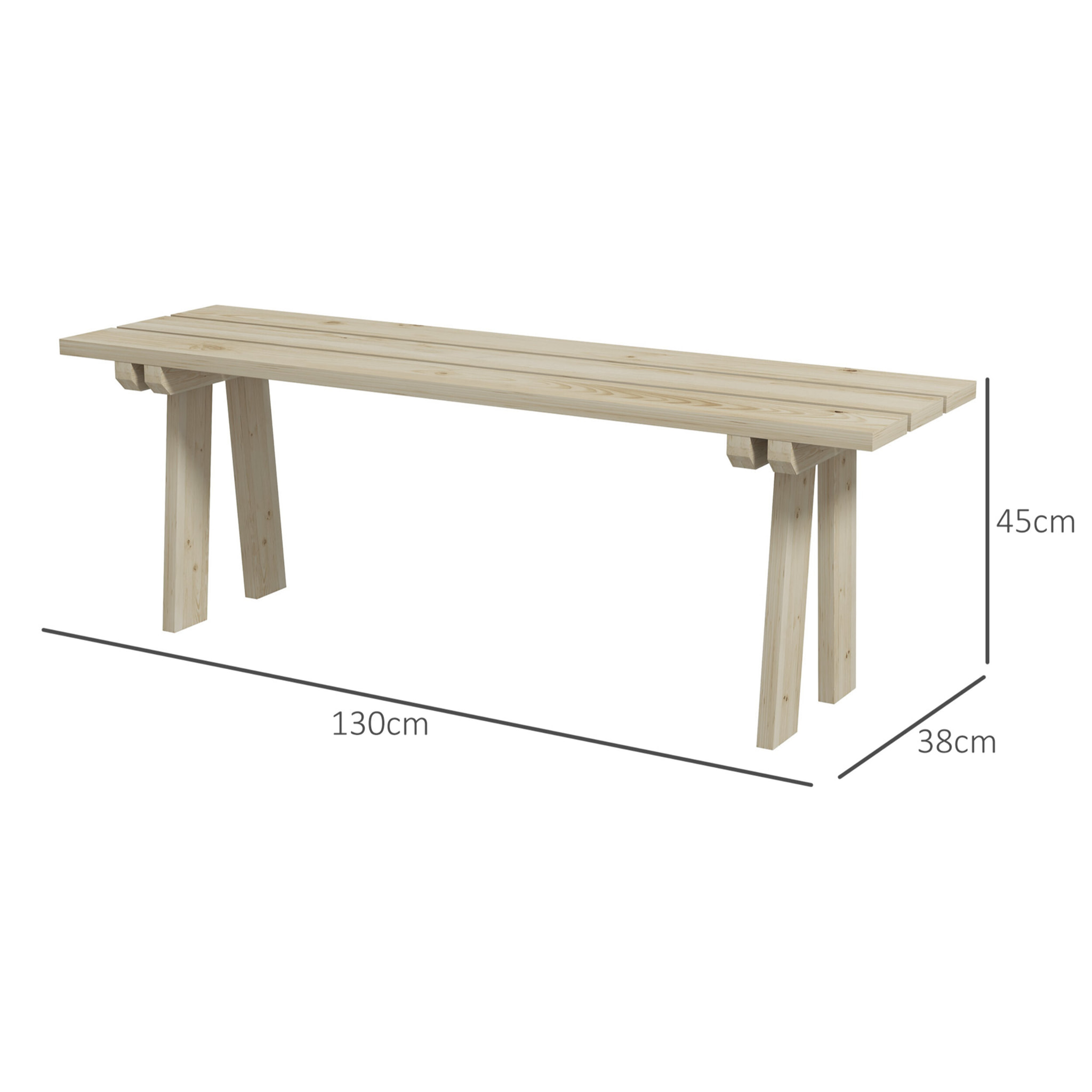 Outsunny Banco de Madera Banco de Jardín de 2 Plazas Carga 220 kg Banco de Exterior para Patio Terraza Piscina 130x38x45 cm Natural