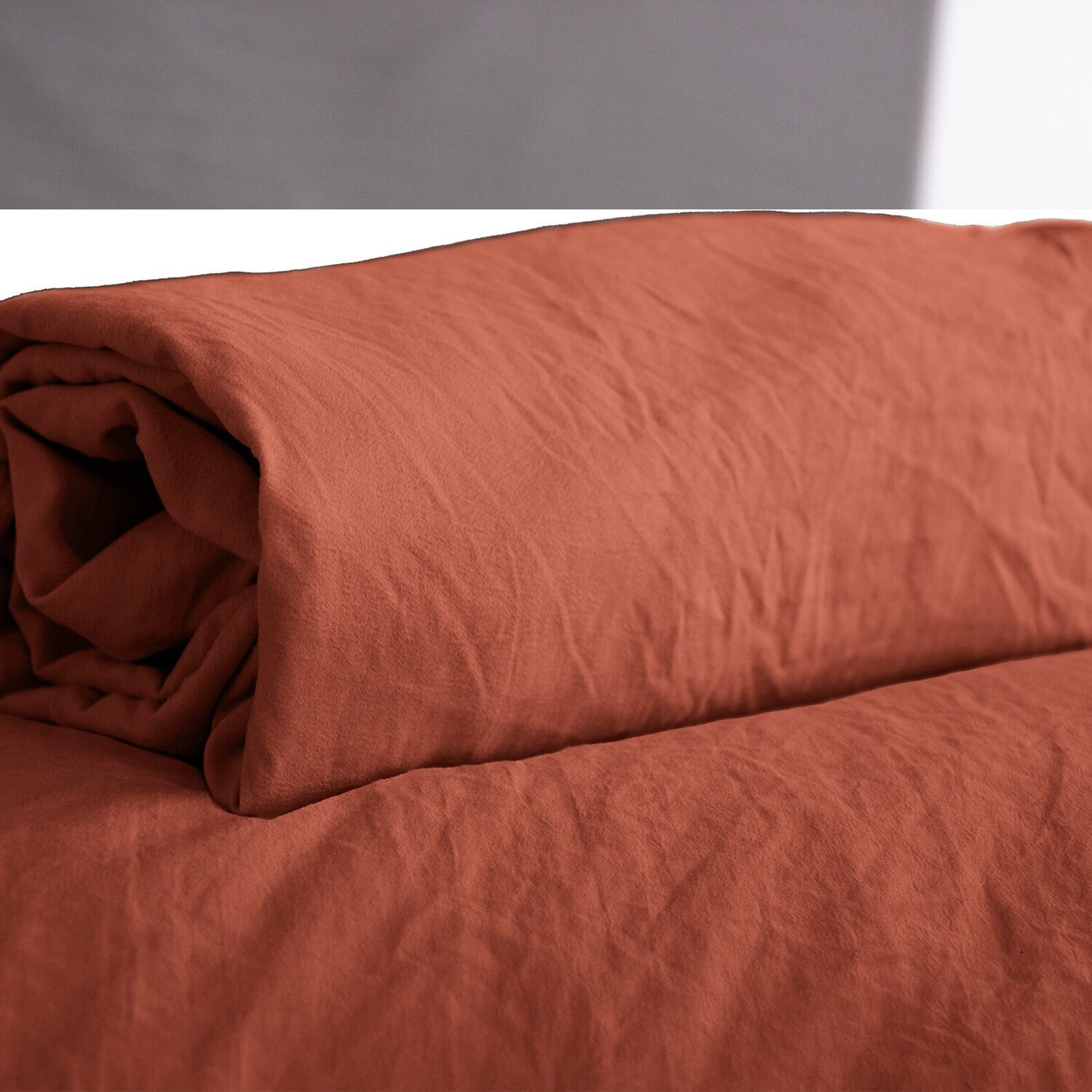 Drap housse uni microfibre lavée terracotta