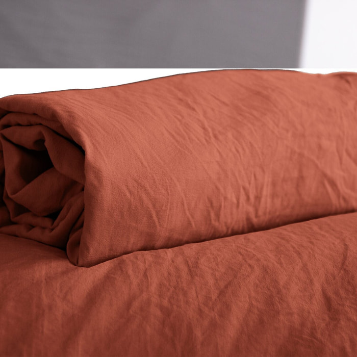 Drap housse uni microfibre lavée terracotta