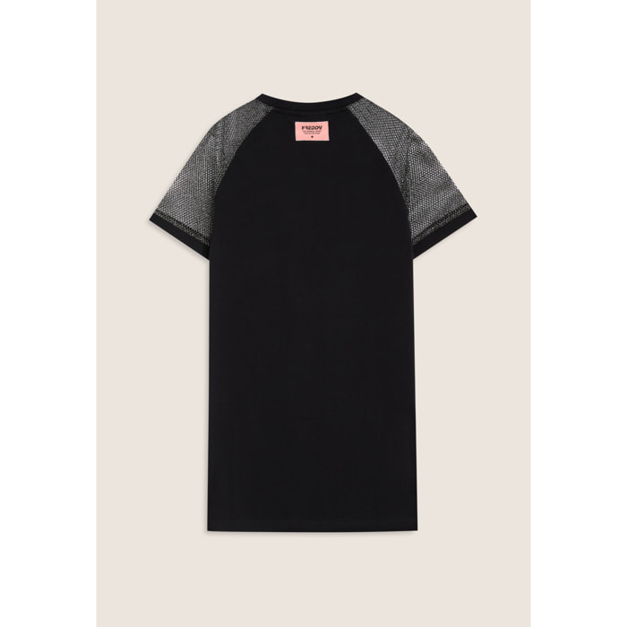 Vestitino Bambina Maxi T-Shirt con Maniche in Mesh Lurex