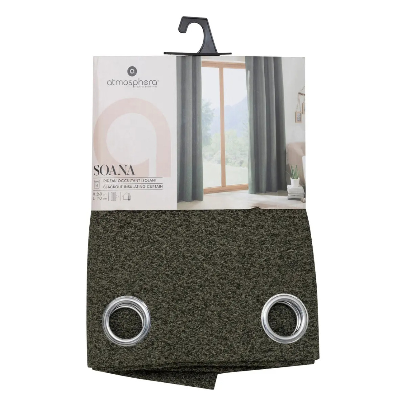 Rideau isolant/occultant Soana vert kaki 140x260cm