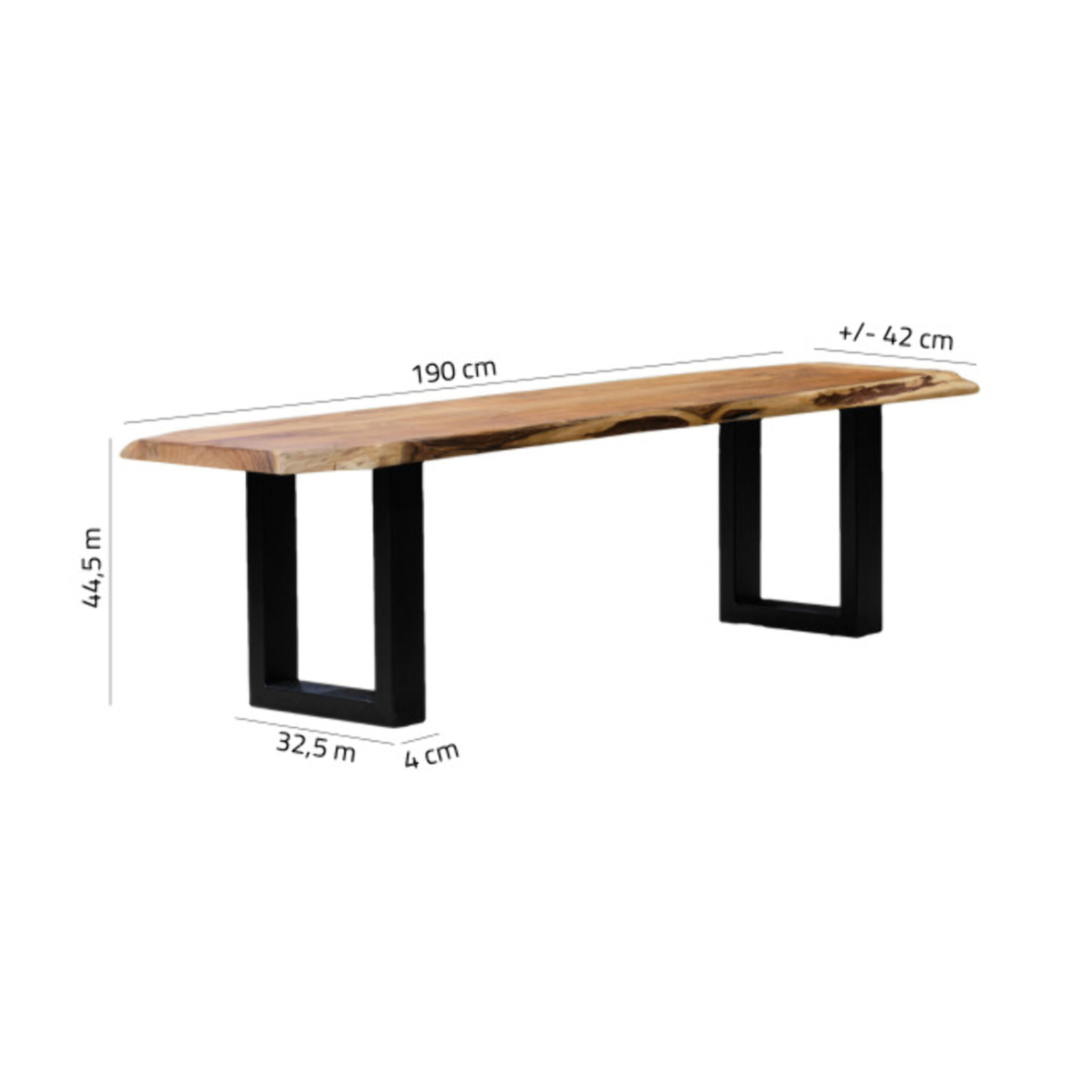 Banc 190 cm en bois d'acacia massif et pieds en métal noir - WOOD