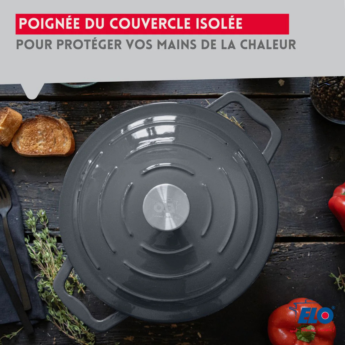 Cocotte 26 cm en fonte émaillée gris classique 4.5 L Elo