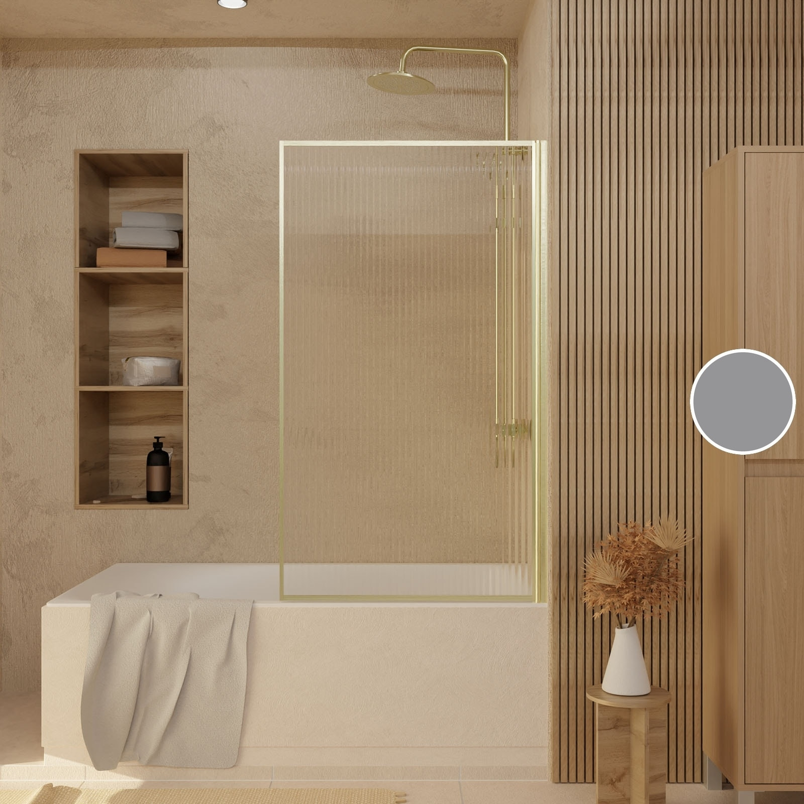 Pare baignoire Rabattable 80x140cm - Profilé Or Doré Brossé - Verre Trempé Ondulé 5mm