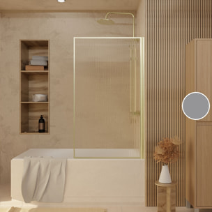 Pare baignoire Rabattable 80x140cm - Profilé Or Doré Brossé - Verre Trempé Ondulé 5mm
