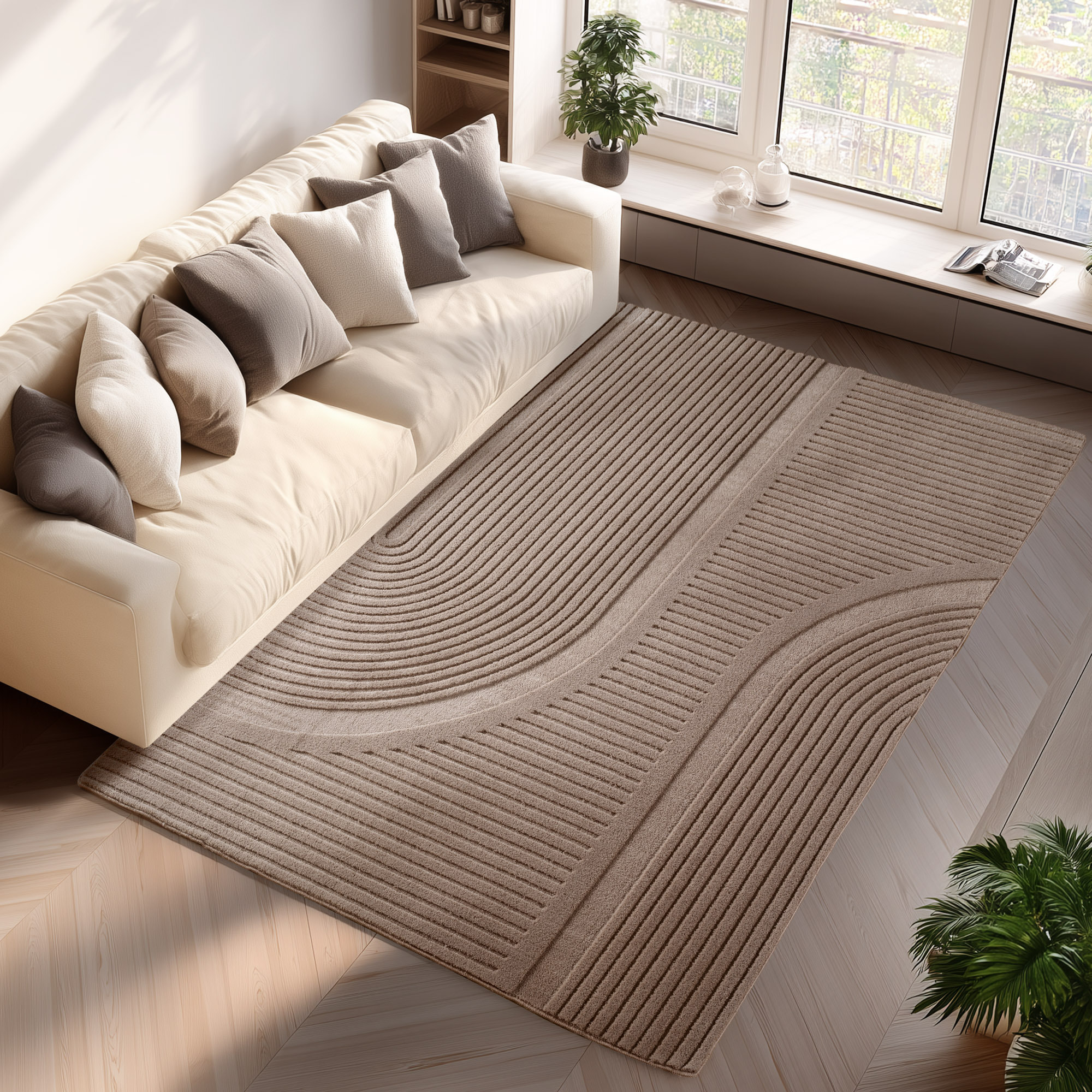 LENNY - Tapis de salon beige au design graphique