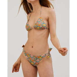 Top de bikini triangular de cortina con estampado de flores