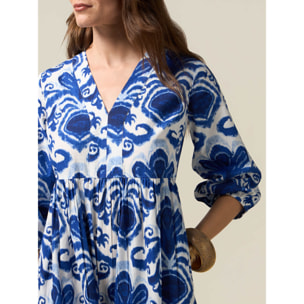 Oltre - Chemisier midi in cotone fantasia - Blu