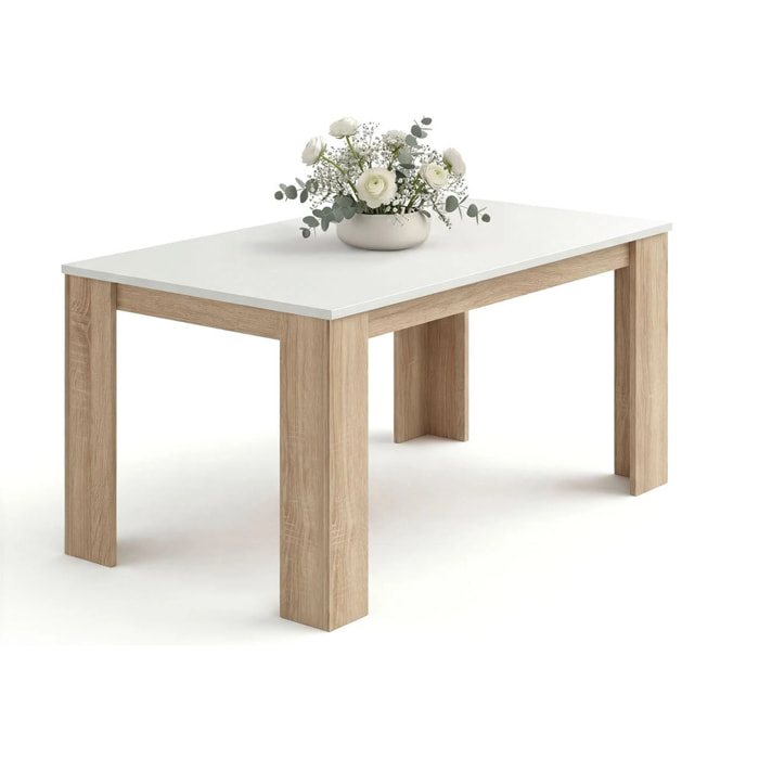 Mesa de comedor fija en roble canadian y blanco artik 140X80 cm Naya Roble Canadian - Blanco Artik (Blanco Mate)