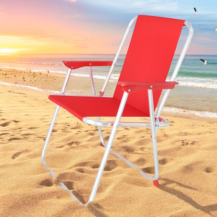 Well home - juego de 2 sillas de playa metálica plegable de color rojo 44x44x74cm