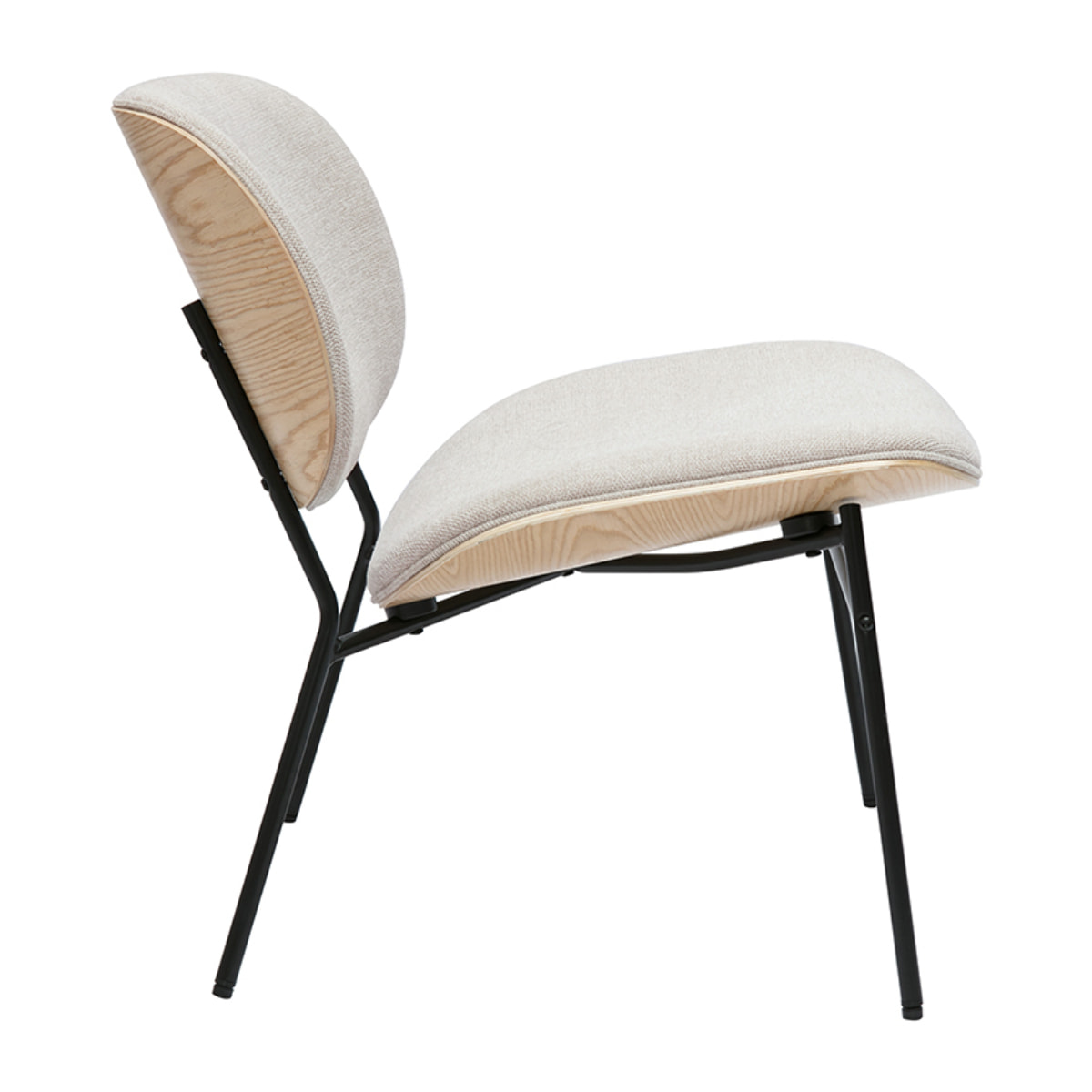 Fauteuil en tissu effet velours texturé beige et métal noir SHELBY