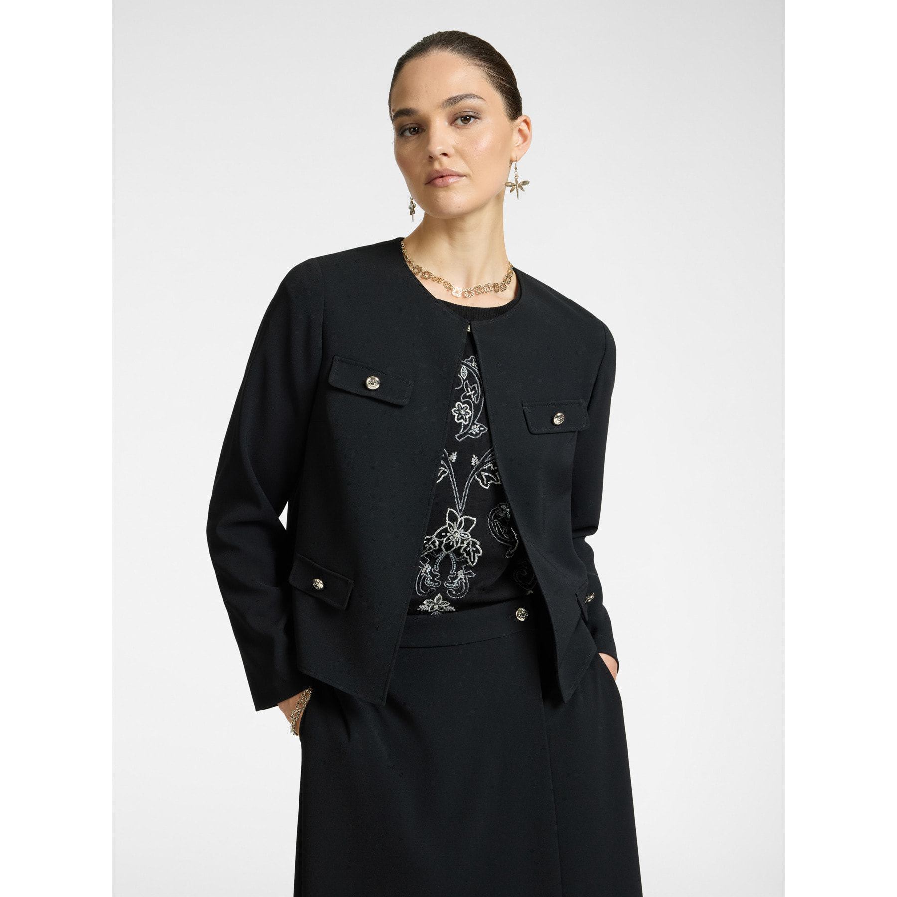 Elena Mirò - Chaqueta corta de cuello redondo - Negro