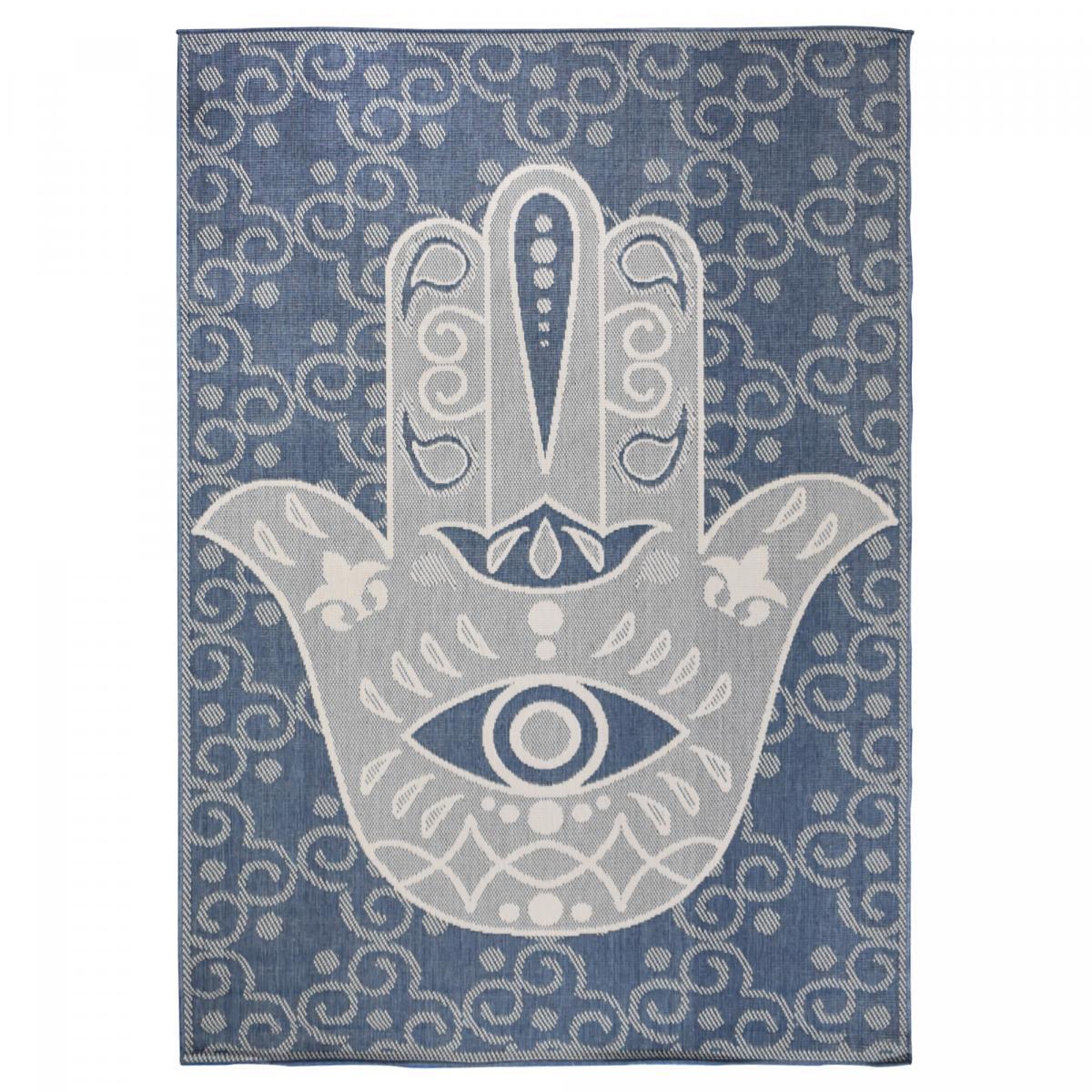 Tapis d'extérieur reversible Ridi aux motifs stylés bleu