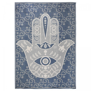 Tapis d'extérieur reversible Ridi aux motifs stylés bleu