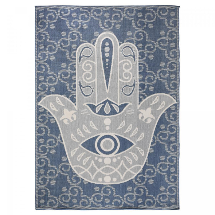 Tapis d'extérieur reversible Ridi aux motifs stylés bleu