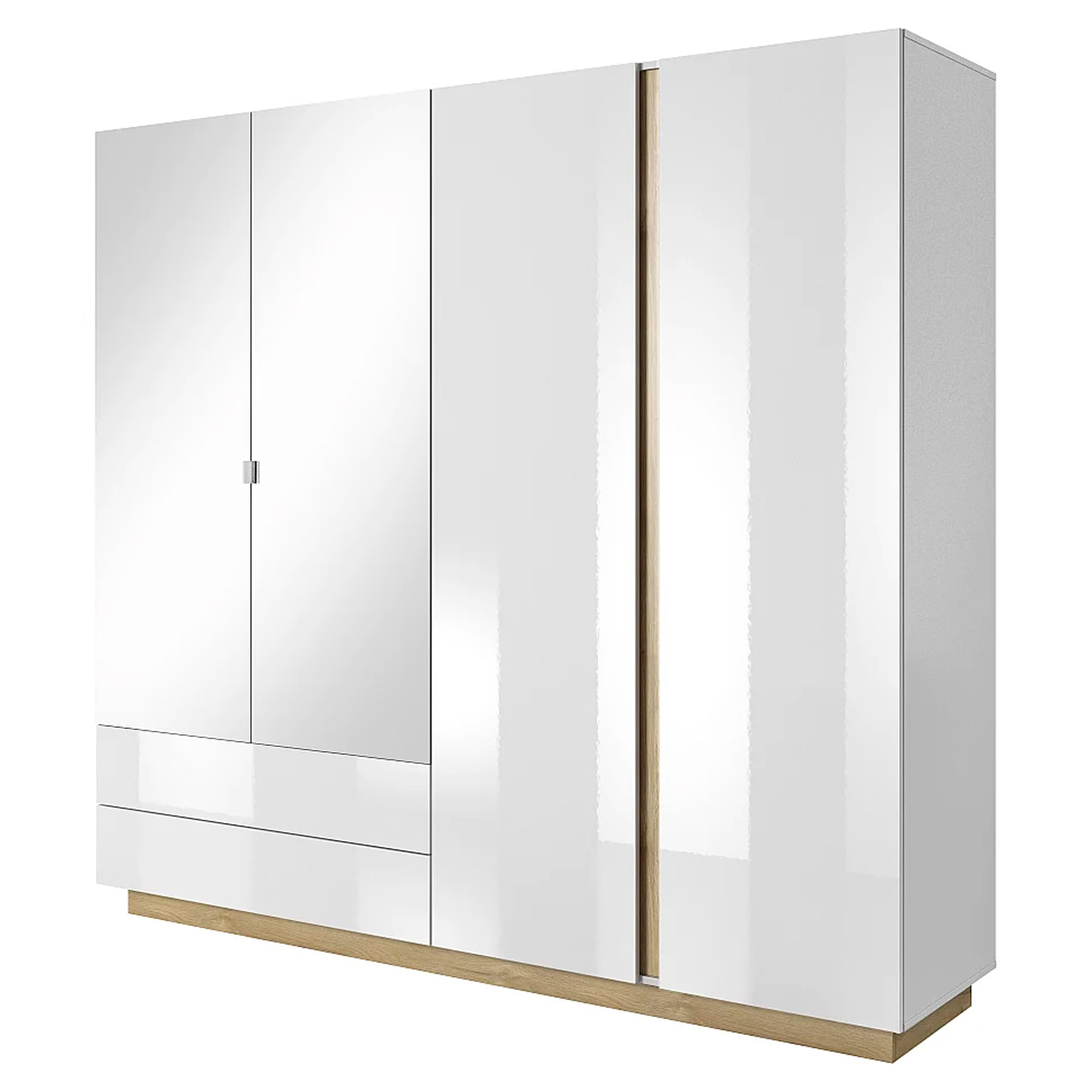 Armadio 4 Ante Con Cassetti Ripiani Guardaroba Moderno Multiuso Camera Da Letto Cameretta 2 Cassetti Salvaspazio 220 x 202.4 x 54 Cm Bianco E Rovere