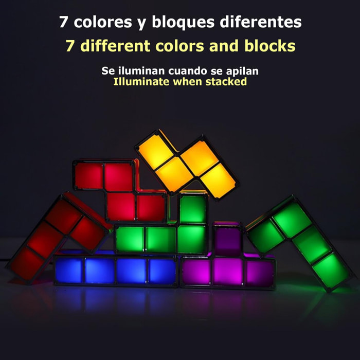 Lampada LED multicolore retrò Tetris. Metti insieme i pezzi e si illumineranno, creeranno forme liberamente.