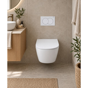 Pack WC sans bride Infinitio, fixations invisibles + Abattant softclose slim + Bâti support Geberit UP100 + Plaque blanche