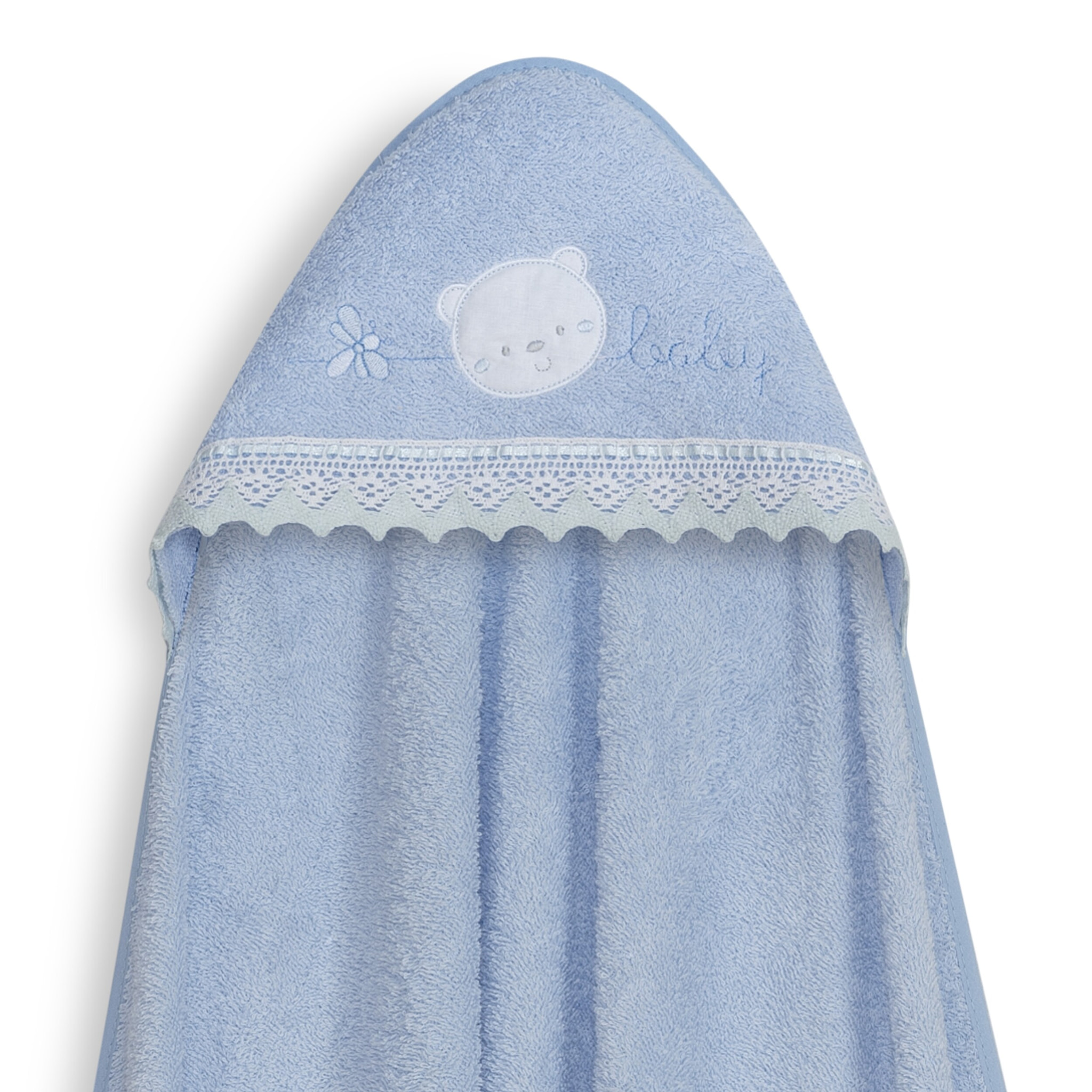 Capa Baño 1X1 Mod Carita Oso Baby Guipur+ Gorro Azul