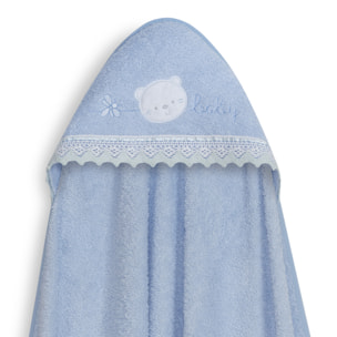 Capa Baño 1X1 Mod Carita Oso Baby Guipur+ Gorro Azul