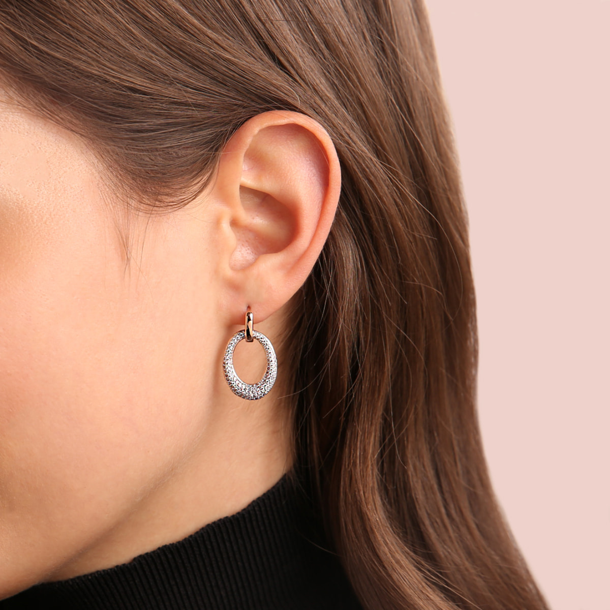 Orecchini Pendenti Ovali Pavé in Cubic Zirconia