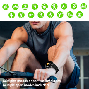 Smartwatch GT66 multideporte, misurazioni della pressione e O2 nel sangue, con auricolari TWS 5.1 integrati.