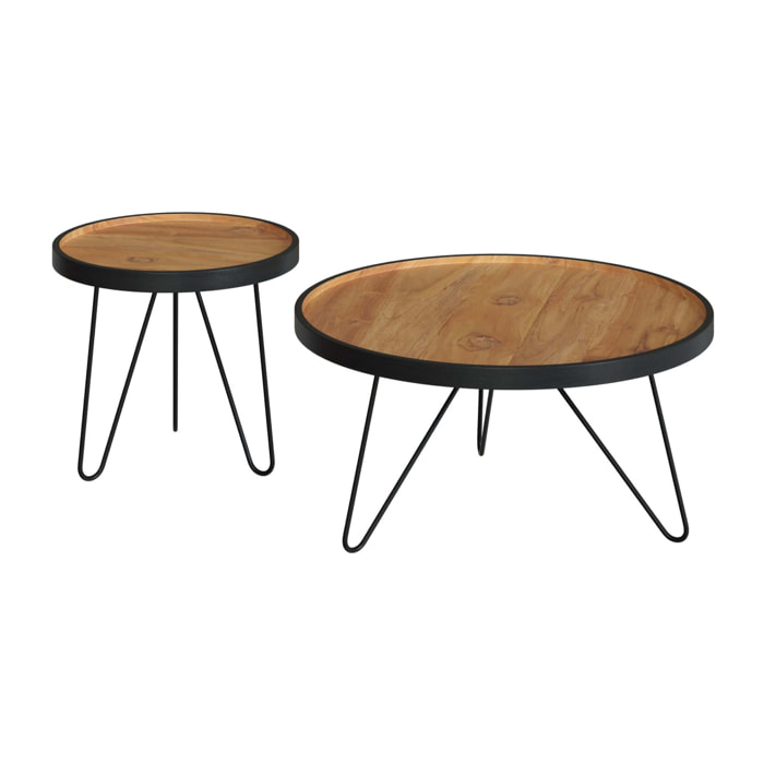 Tables gigognes en bois de teck recyclé et pieds en métal (lot de 2) - Bao