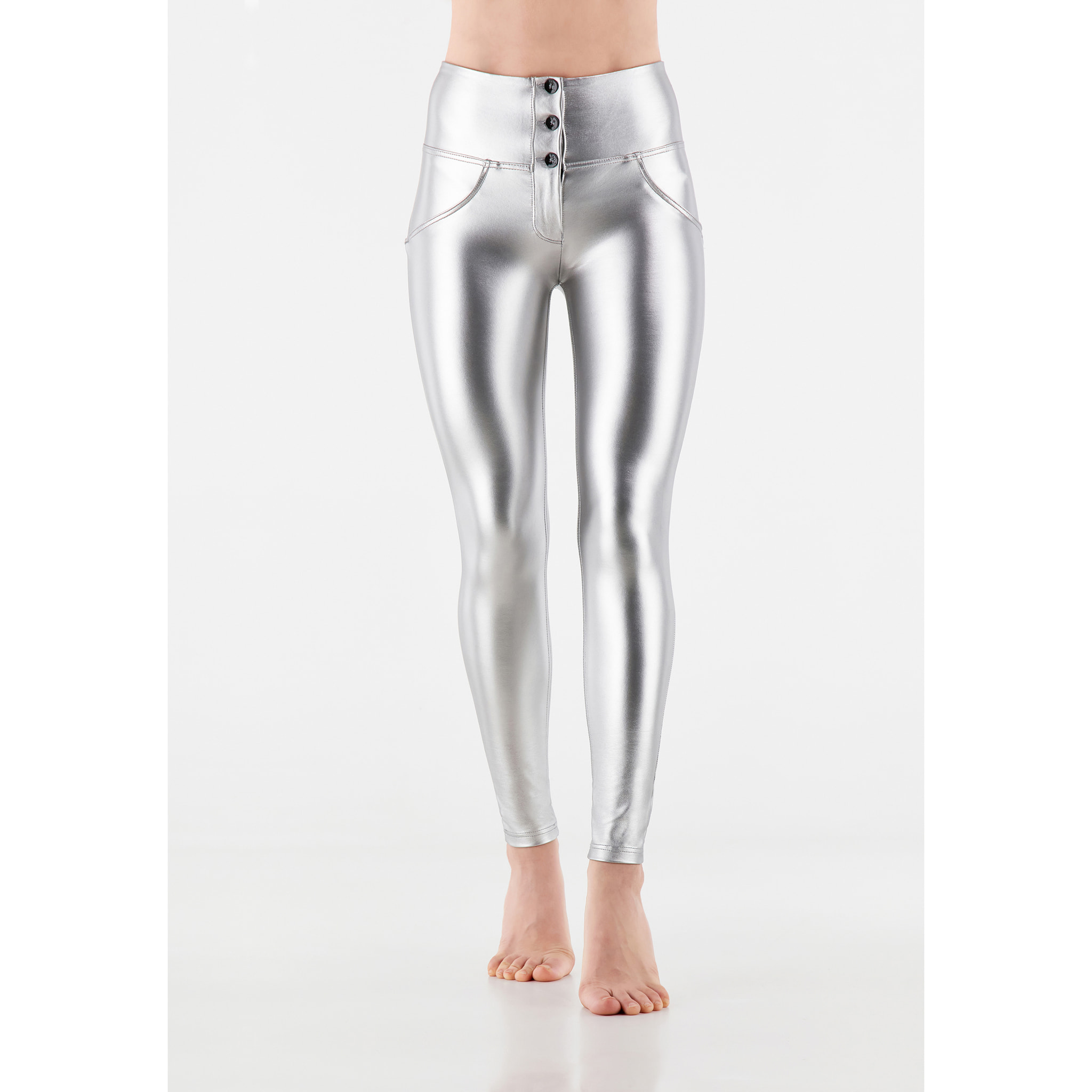 Pantaloni WR.UP® skinny vita alta similpelle metallizzata