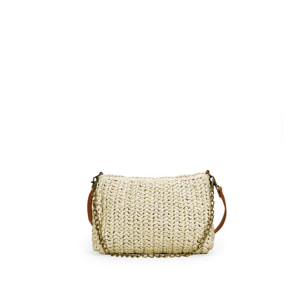 Bolso de rafia beige con cadena