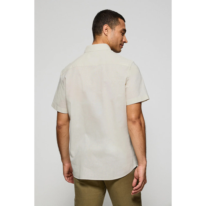 Camicia color crema a polo in lino-cotone con ricamo Rigby Go