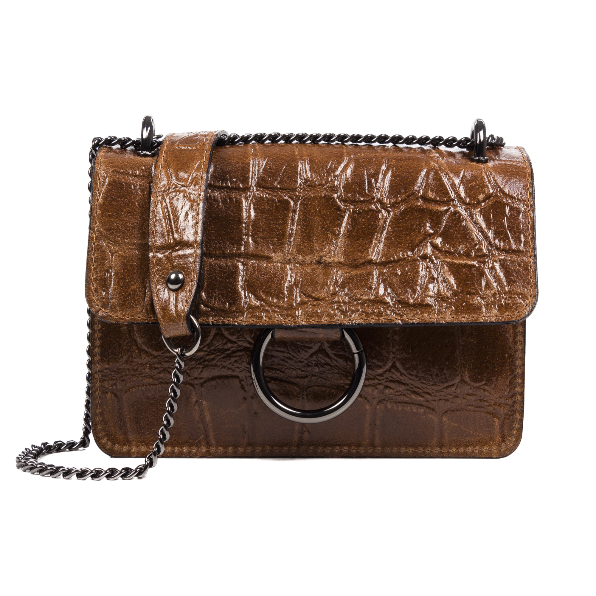 Fabrizia Bolso bandolera Mujer.Piel auténtica Gamuza Grabado Cocodrilo Grande  Camoscio