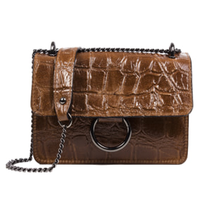 Fabrizia Bolso bandolera Mujer.Piel auténtica Gamuza Grabado Cocodrilo Grande  Camoscio