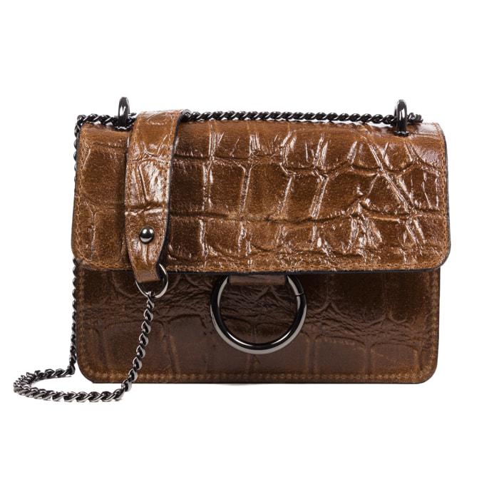 Fabrizia Bolso bandolera Mujer.Piel auténtica Gamuza Grabado Cocodrilo Grande  Camoscio