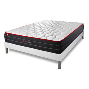 Ensemble matelas BOOST ressorts ensachés et mémoire de forme + sommier kit blanc