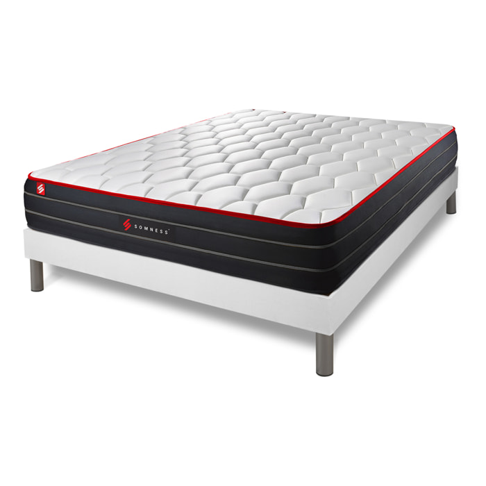 Ensemble matelas BOOST ressorts ensachés et mémoire de forme + sommier kit blanc