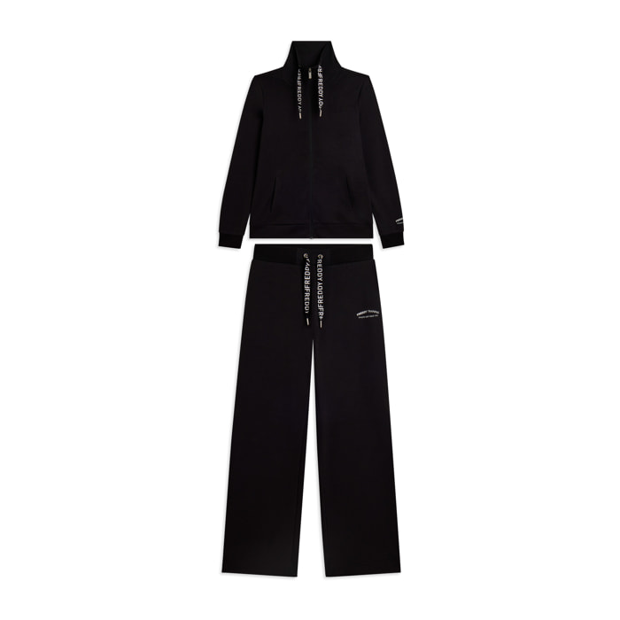 Tuta con zip e collo alto, pantaloni wide leg