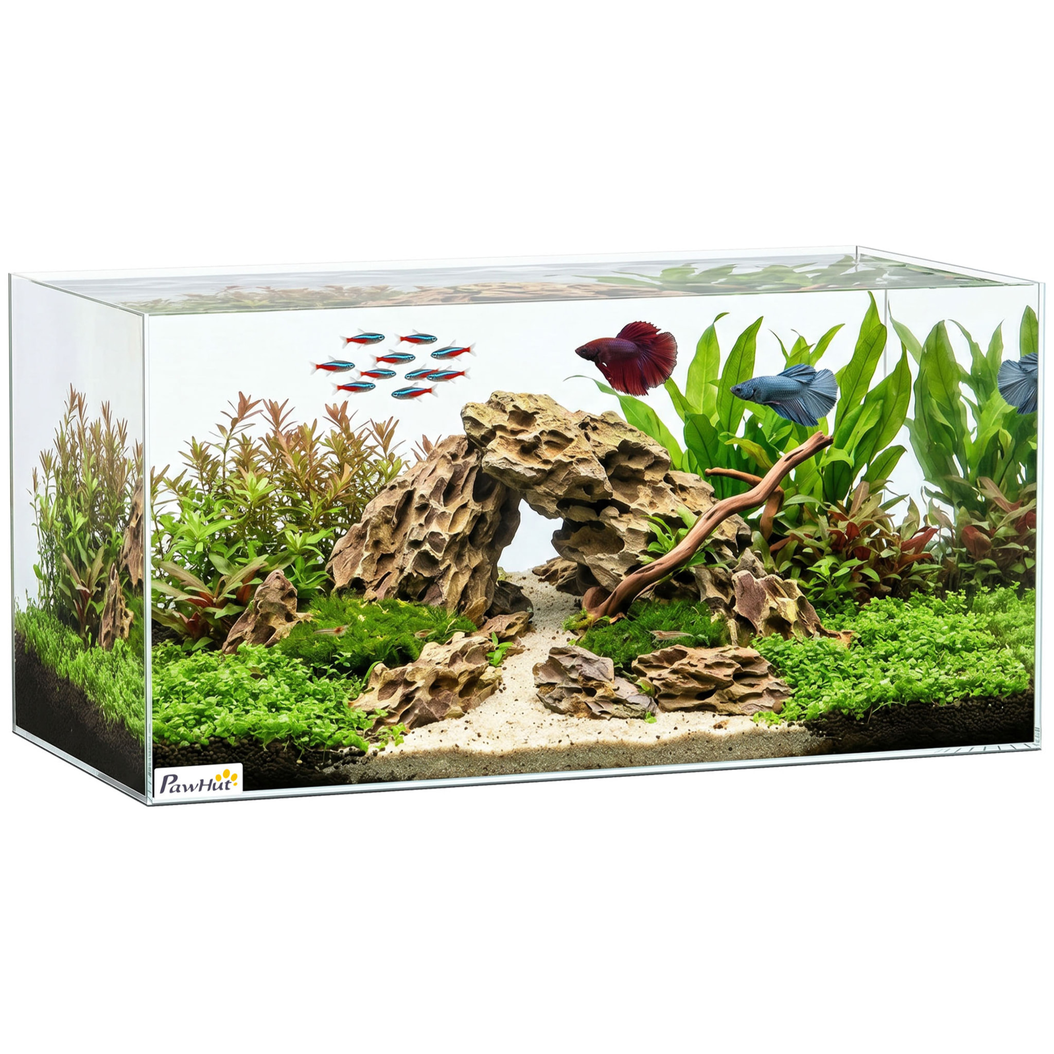 Acuario de Pecera 51 L, Pecera de Cristal con Alfombrilla Protectora, para Peces, Camarones y Tortugas, Transparente