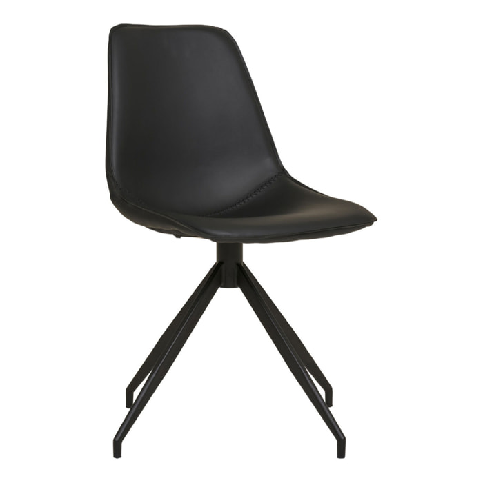 Set 2 sedie da pranzo girevoli Monaco in ecopelle nera con gambe nere