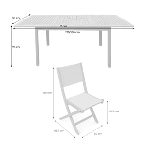 Table de jardin extensible bois d'eucalyptus + 6 assises ARBO + ALMERIA