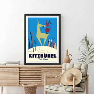 Poster de bisous de kitzbuhl Affiche + cadre en bois - Noir