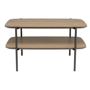 JULIA - Table basse rect. double plateau couleur mocha pieds métal noir